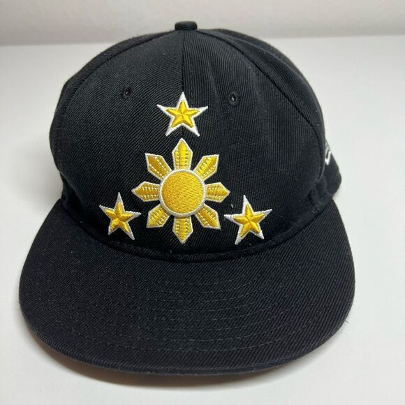 Filipino Sun and Star Snapback Hat Size 7 1/8 56,8 cm Adult Black Yellow - Picture 1 of 7